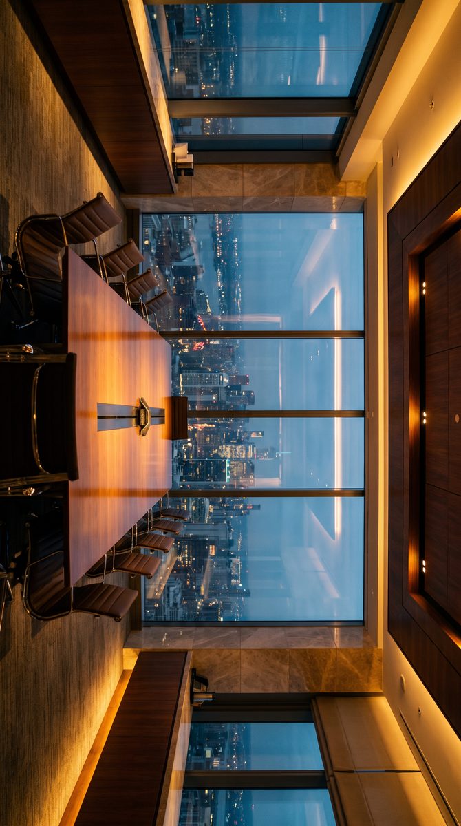 Empty boardroom at dusk
